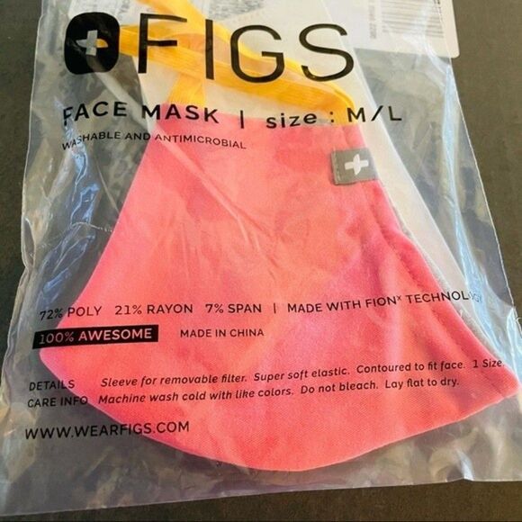 Figs Pink Face Mask with Yellow Straps - Picture 3 of 4